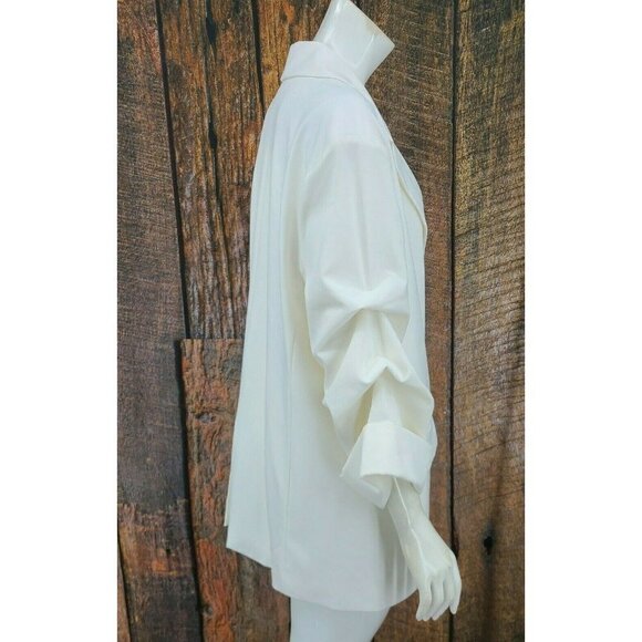 New Danielle Bernstein White Blazer Womens XL Cloud Ruched Sleeves Jacket - Picture 2 of 9